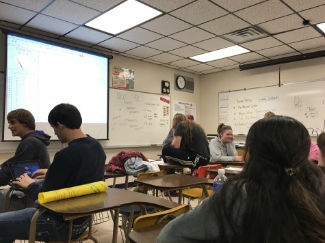 The class watches the graph and cheers on the classmate performing the experiment.