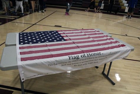 This flag has the names of every person lost during the 9/11 tragedy. 