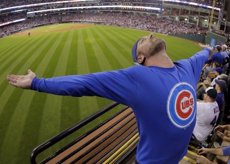 A Chicago Cubs fan celebrates after the Cubs beat the Cleveland Indians to win the 2016 World Series in Cleveland, Oh. (AP Photo/Charlie Riedel)