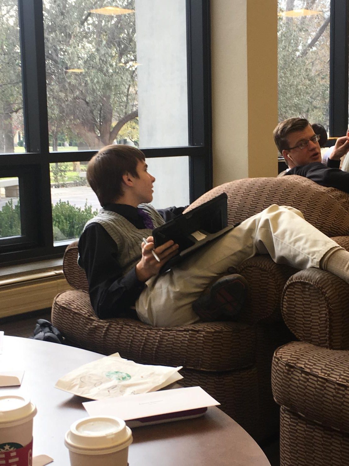 Senior Dawson Rooney discusses one of the practice problems with senior Zach Wagoner on Nov. 9. Rooney and Wagoner took 4th in algebraic manipulations with senior Lisa Schoenberger.